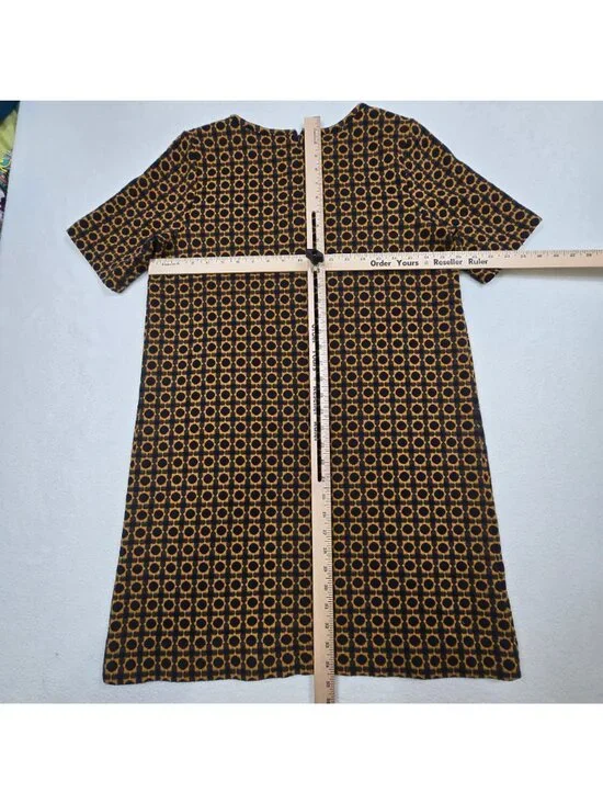 Ann Taylor LOFT Large Shift Dress Navy/Yellow Geometric Pattern Short Sleeve - Picture 4 of 4